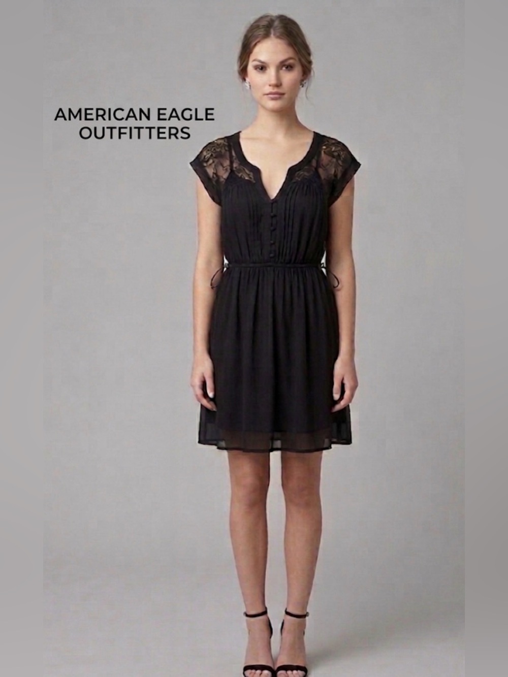 American Eagle Black Lace & Chiffon Mini Dress - Size M